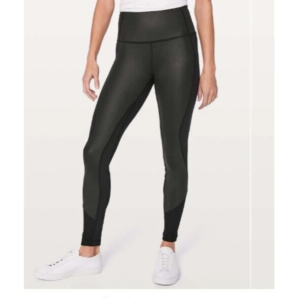 Lululemon Wunder Under Hi-Rise‎ Tight Black Sheen Full-On Luxtreme 28" Size 8 - Picture 5 of 8